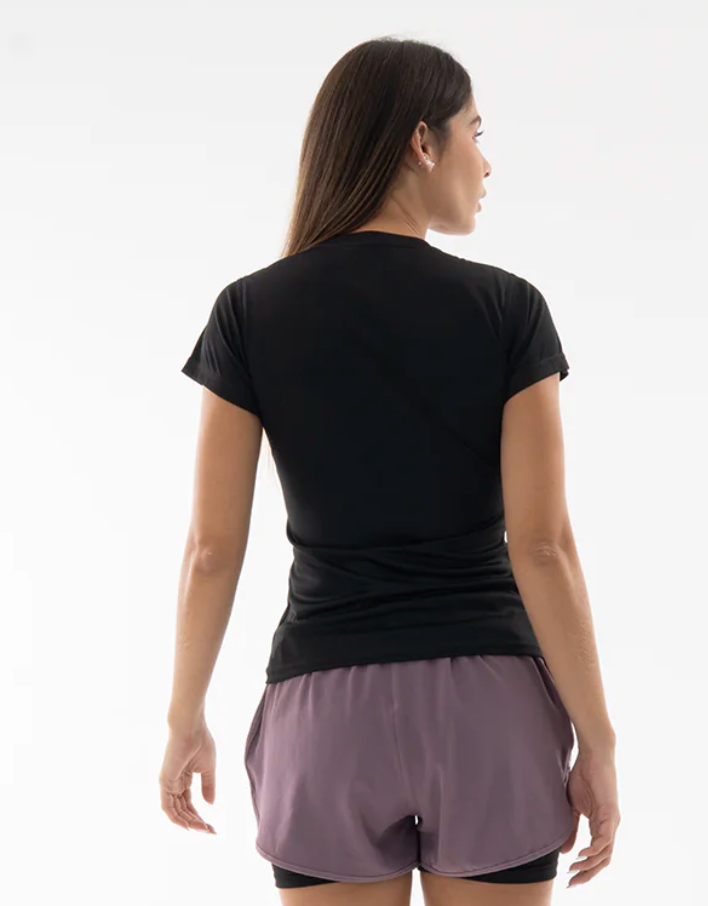 Camiseta manga corta microfibra negra mujer