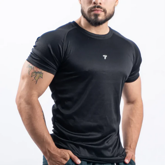 Camiseta manga corta microfibra negra hombre