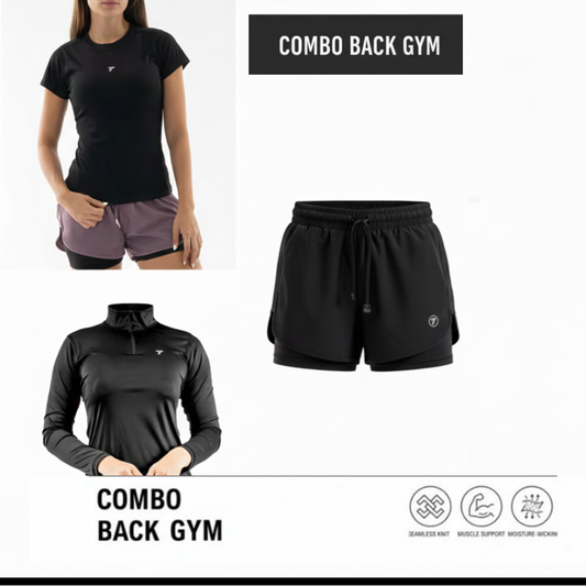 Combo FIT PREMIUM DAMA: Buzo Deportivo Rolling + Camiseta microfibra + pantaloneta running